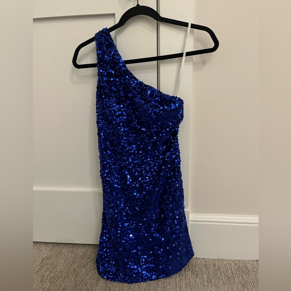 Blue one shoulder dress